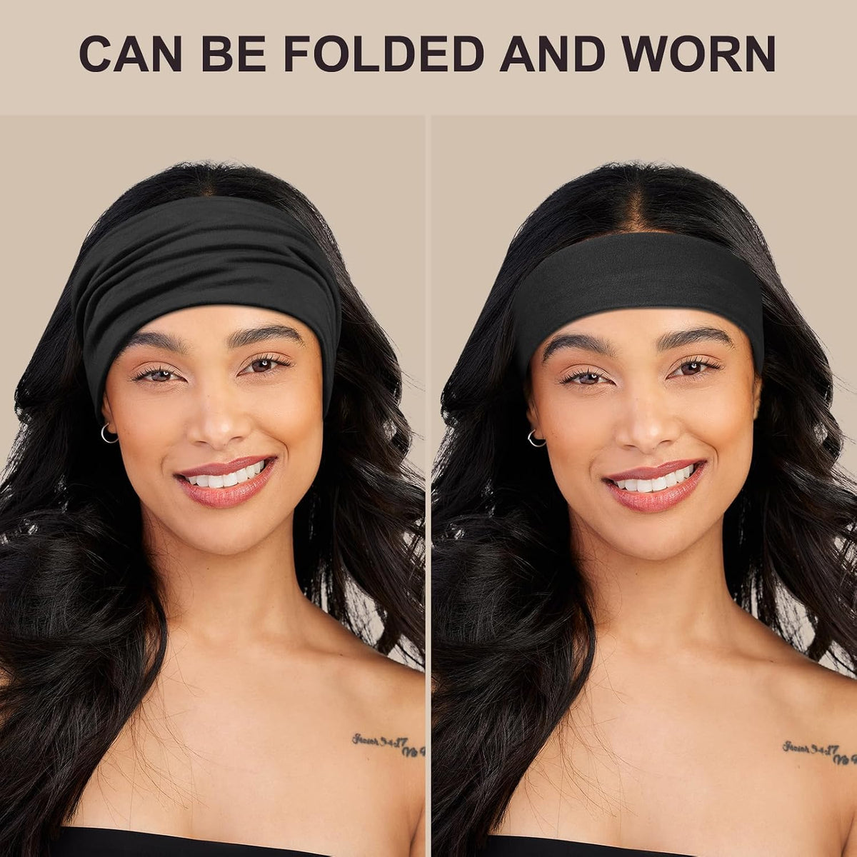 DiyJibb 7-Pack Wide Headbands for Women - Black Workout Headbands - Soft Elastic Cloth Sports Hair Bands Set