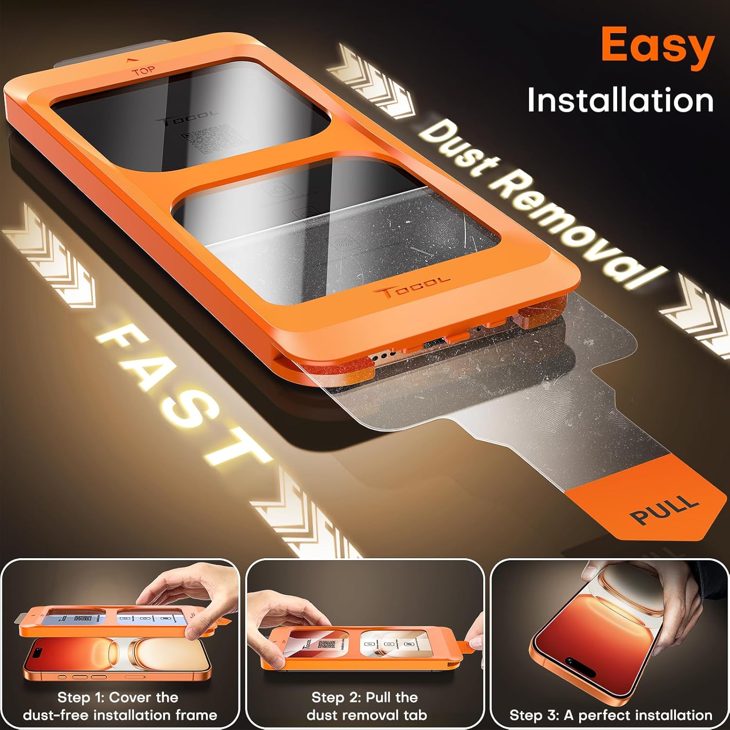 TOCOL iPhone 16 Pro Max screen protectors, 2-pack, 9h+ glass with full coverage and auto-install, HD clear for maximum protection