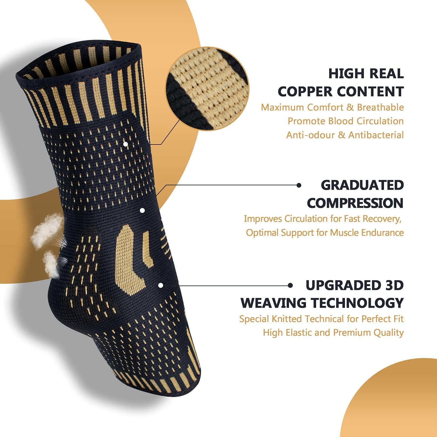Lusenone copper ankle brace support pair for men and women, size M, with compression sleeve for plantar fasciitis and ankle pain relief