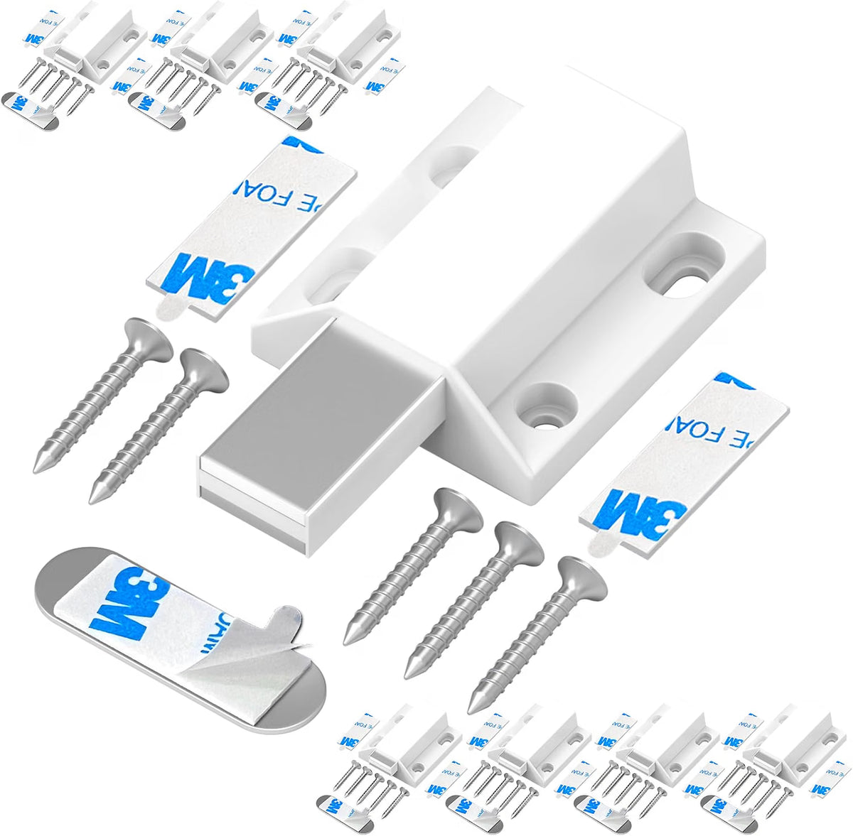 Tonitrui Magnetic Push to Open Latches - 6/8 Pack Handleless Cabinet Door Latch - No Drill / Screw Install