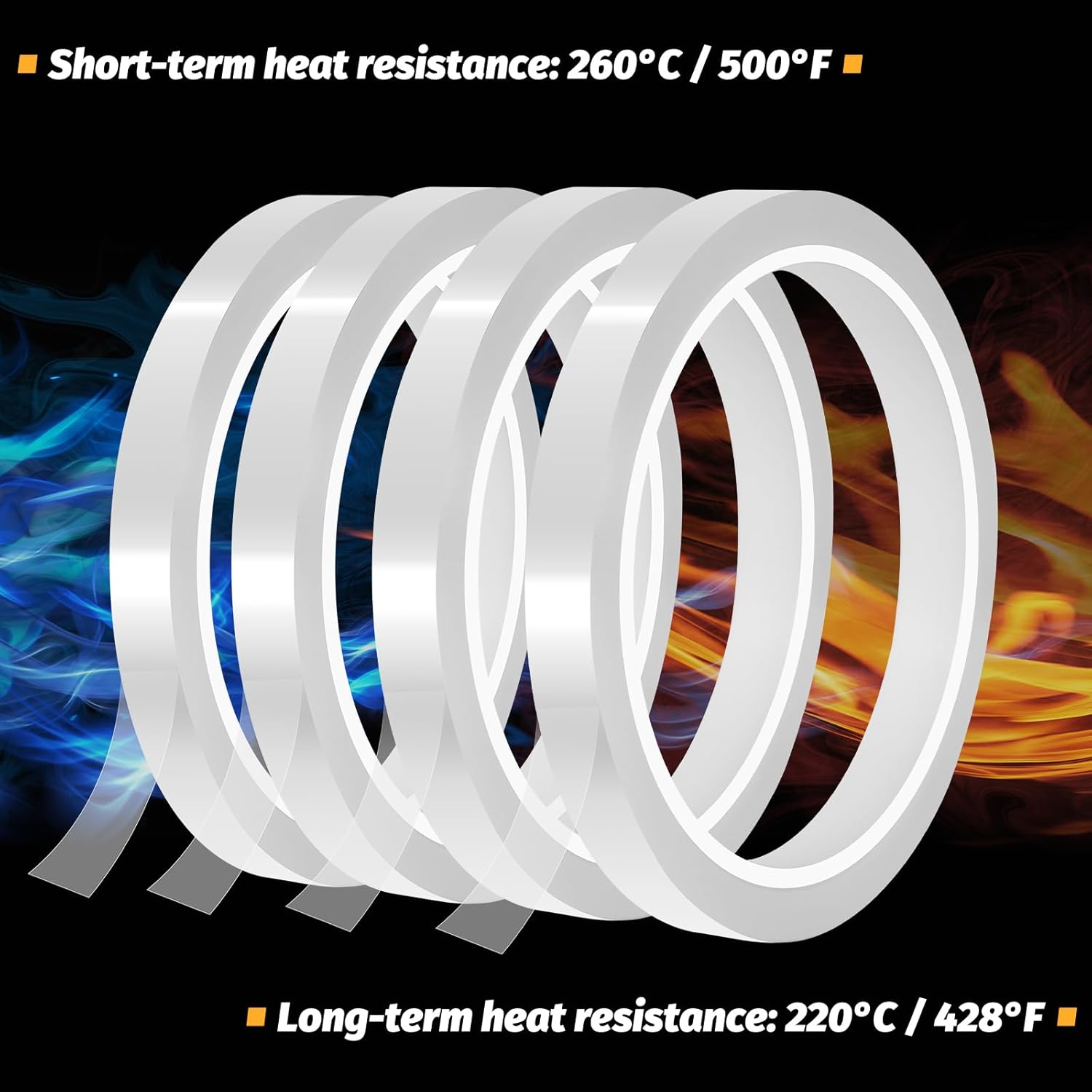 KitchenRaku high temperature polyimide tape, 10mm x 33m, clear, heat resistant up to 260°C, ideal for sublimation and soldering.