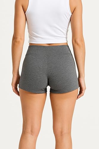 4How women's high waisted yoga shorts in size L, non-see-through gym booty shorts ideal for running and workout activities.