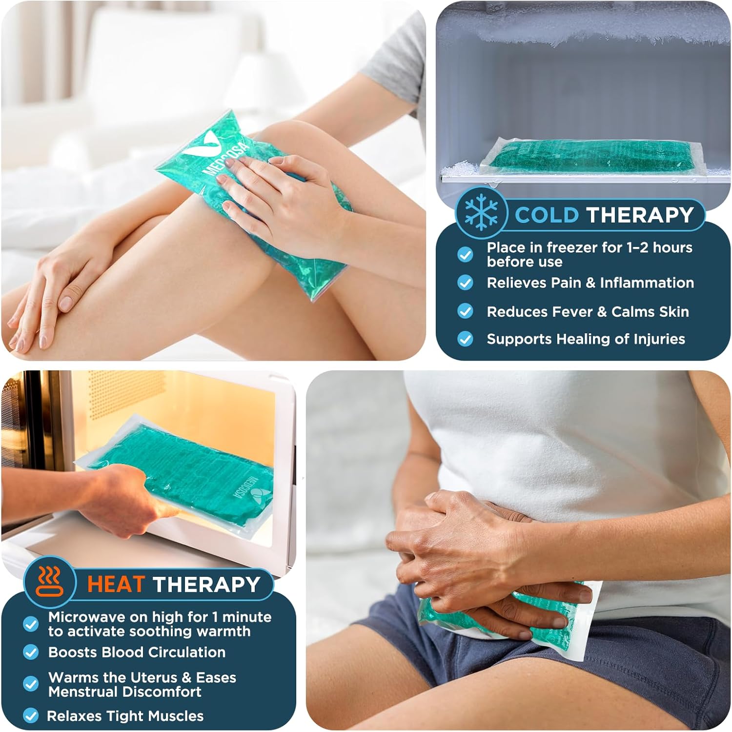 Medcosa Large Hot & Cold Gel Ice Pack 2 Pack 27x13cm | Flexible Reusable Sport Injury Pack