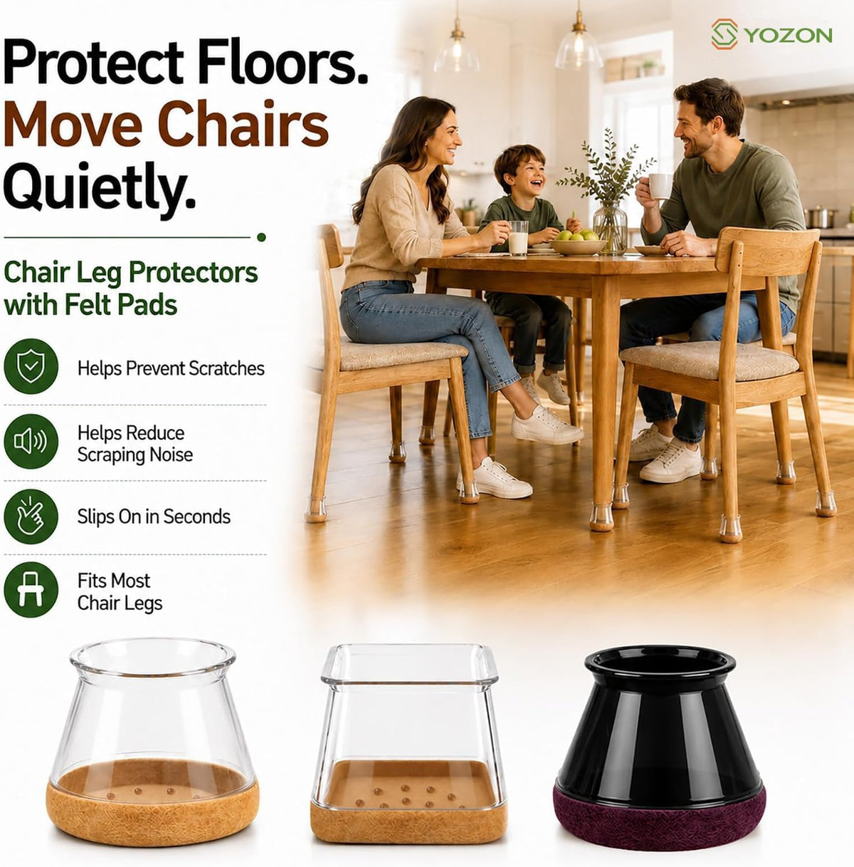 Yozon 16 Pack Chair Leg Floor Protectors - Small Round Felt Silicone Caps for Hardwood Floors - Non Slip Furniture Leg Covers