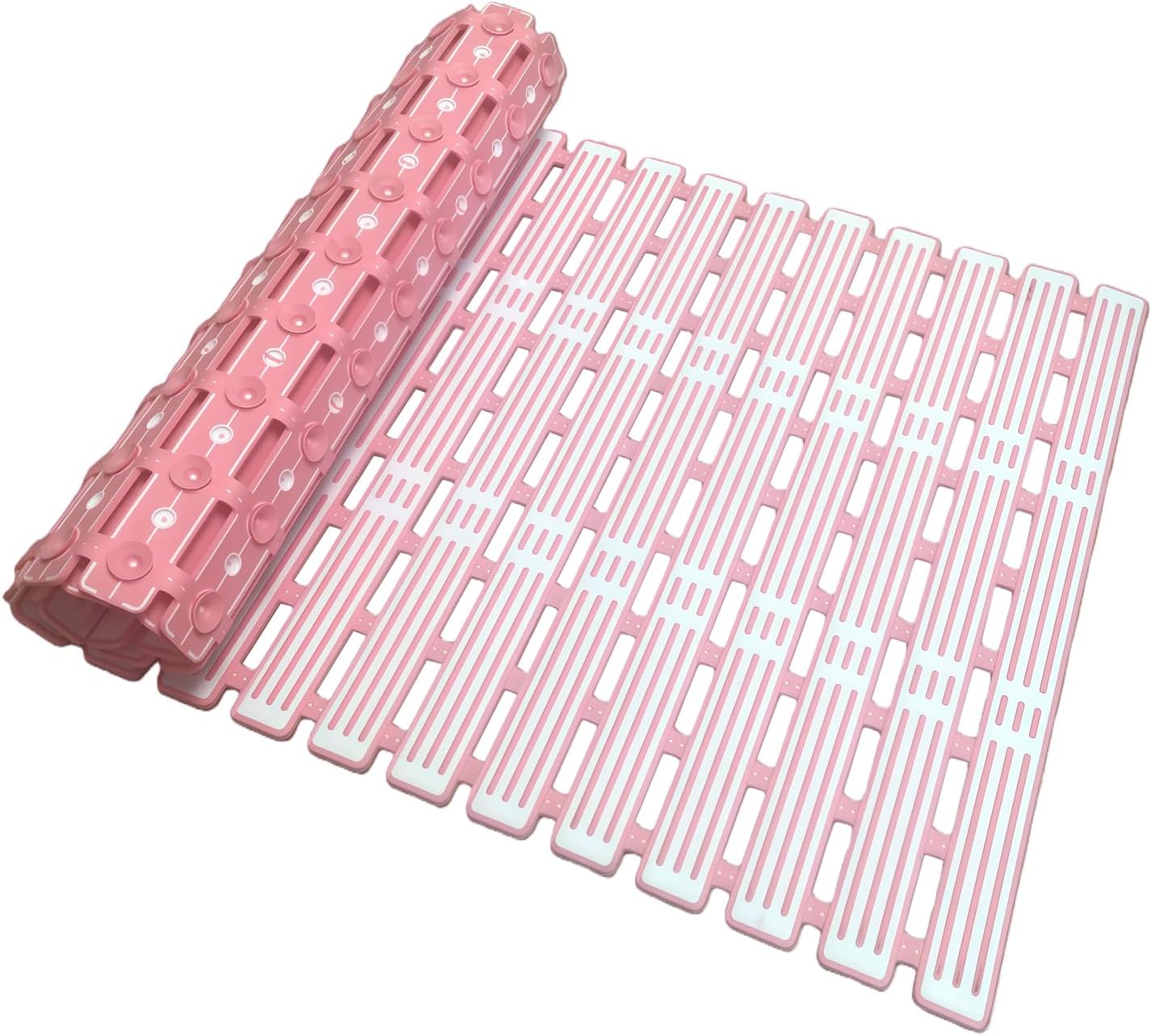 Pink Yokupotac extra long non-slip shower mat with suction cups and drainage, designed for safety in bathtubs