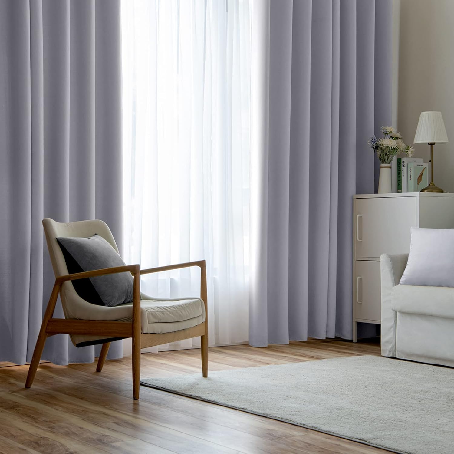 MIULEE Greyish White Blackout Curtains 168x182cm Pair - Thermal Insulated Eyelet Drapes for Bedroom & Living Room, 80% Light Blocking, Energy Saving, Machine Washable