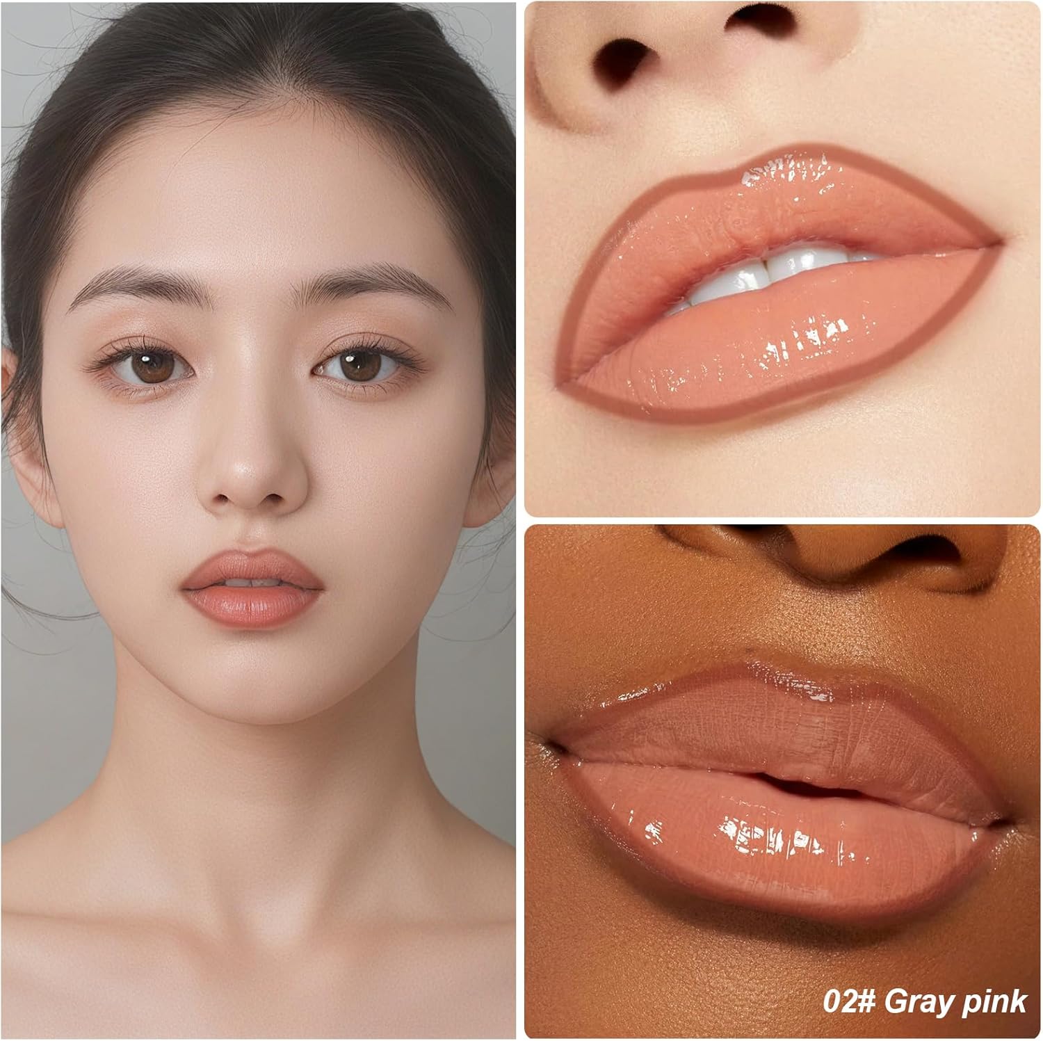 Kissio Lip Liner Stain and Lip Care Oil set in Gray Pink, featuring transfer-proof, long-lasting 24HR matte lip stain with waterproof finish.