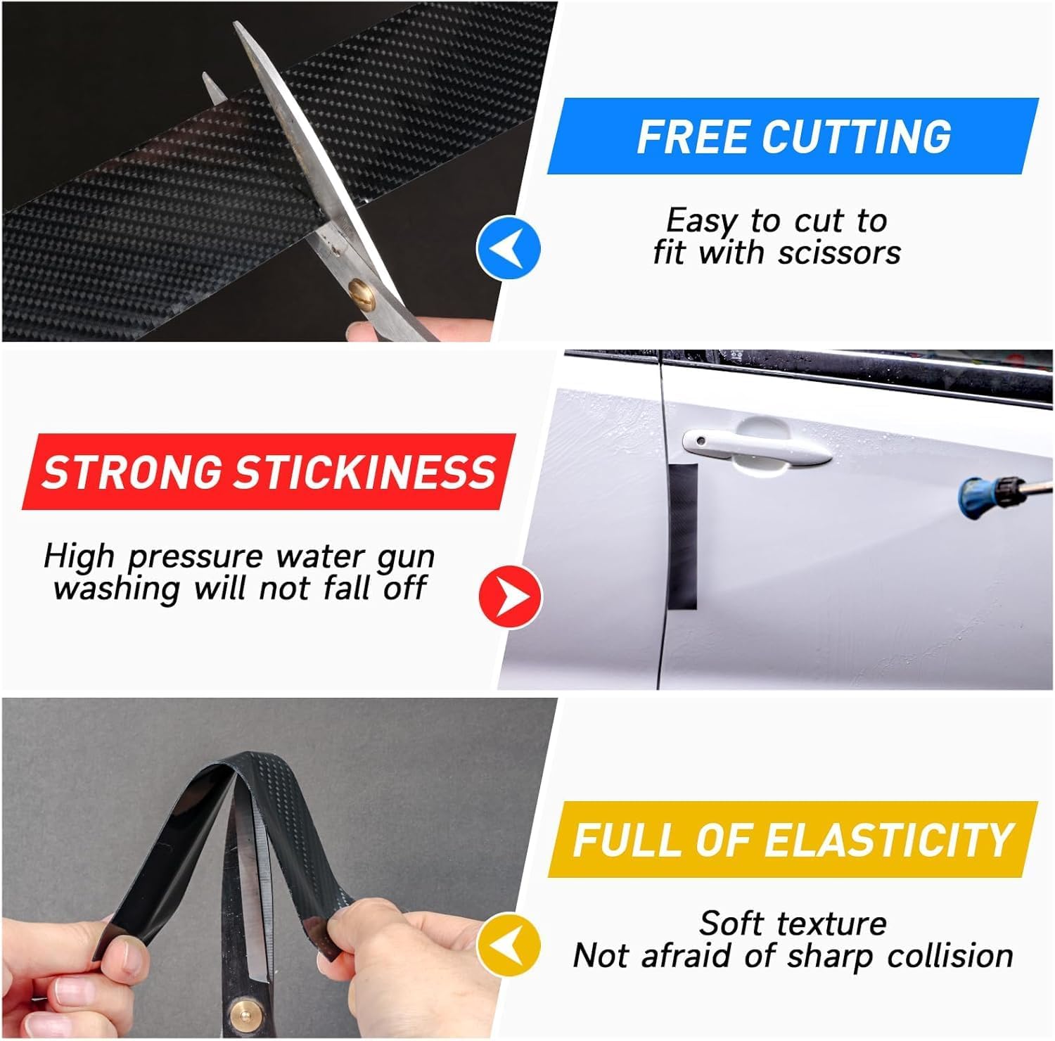 EINESIN 5D Carbon Fiber Car Door Edge Guard Tape 2-Pack - 0.6mm Thickened Waterproof Anti-Scratch Sill & Bumper Protector, 33FT x 2in, Universal Fit