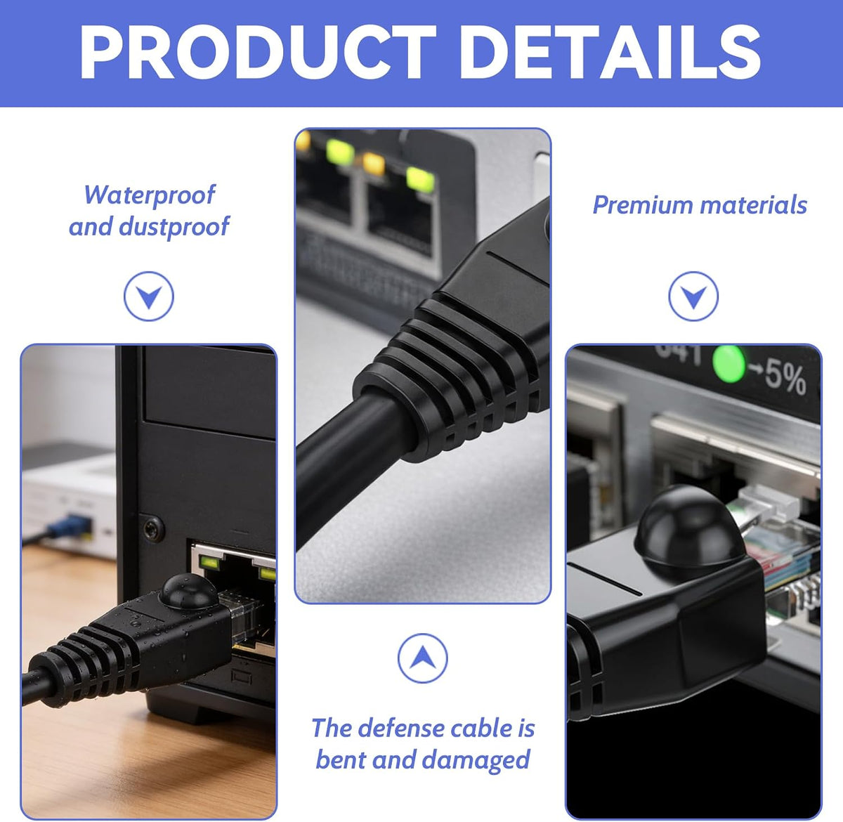Volink 100Pcs RJ45 Connector Boots Cover - Black Ethernet Cable Strain Relief Protectors for Cat5 / Cat5e / Cat6 / Cat6a - Anti-Snag Soft PVC Caps
