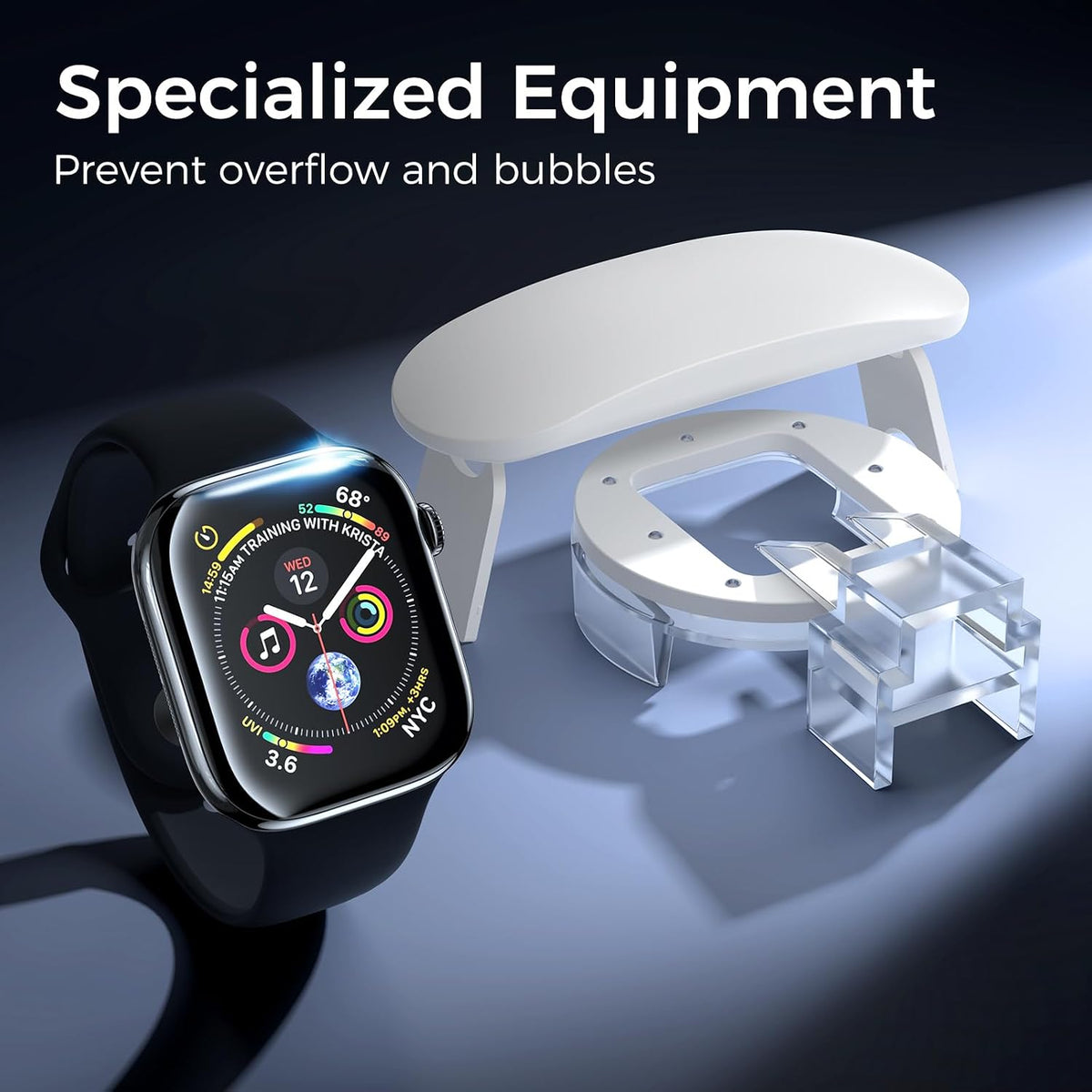 Kopration 41mm Apple Watch screen protectors, 3-pack, 3D curved tempered glass with install tool for Series 9, 8, 7.