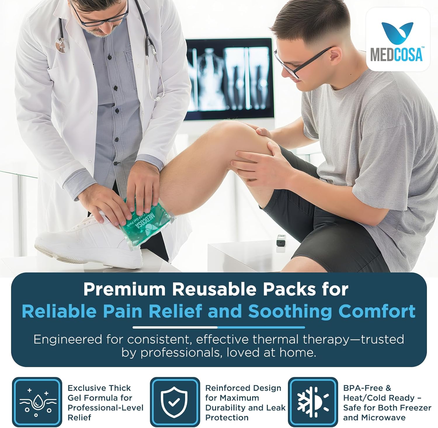 Medcosa Large Hot & Cold Gel Ice Pack 2 Pack 27x13cm | Flexible Reusable Sport Injury Pack