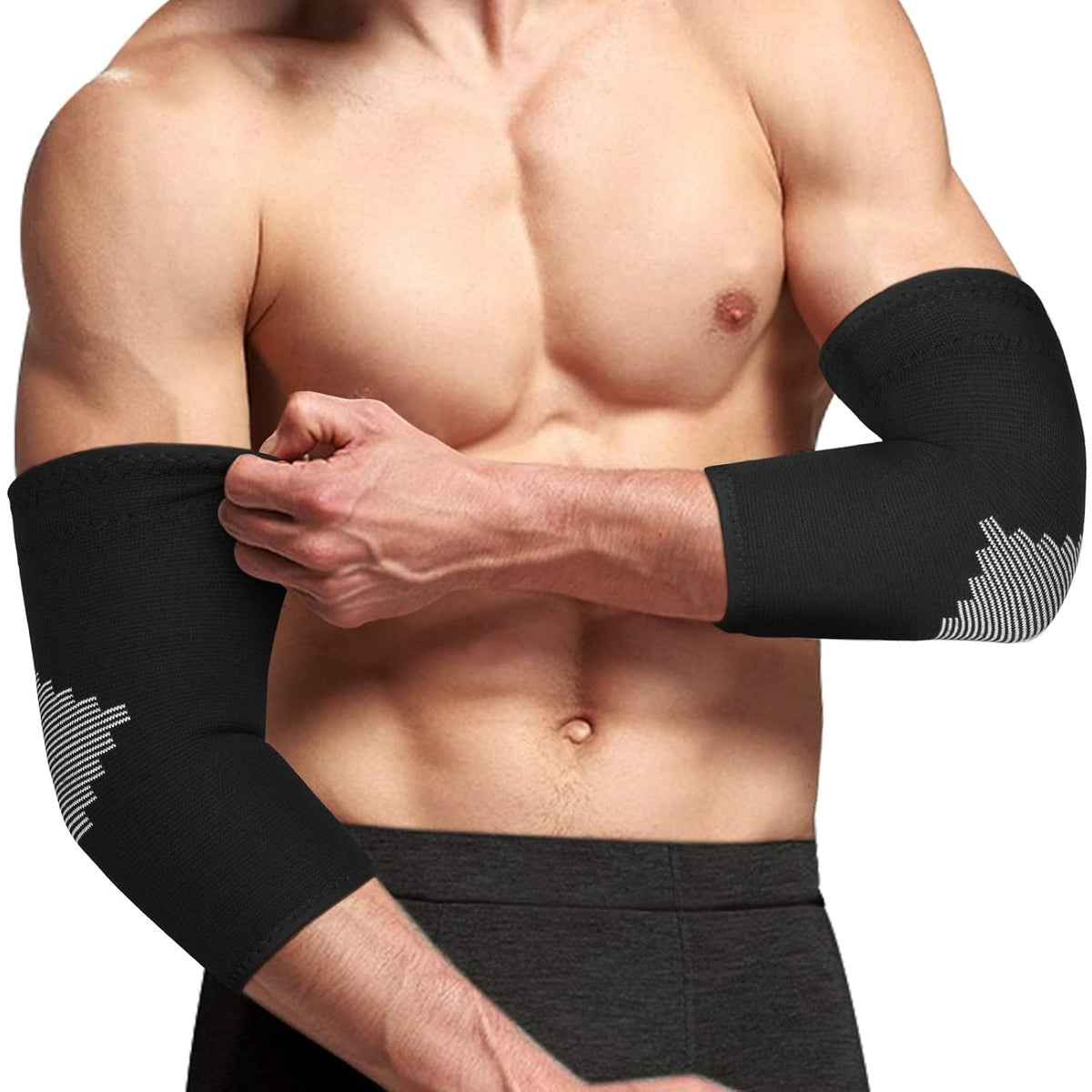 Avidda Elbow Support Sleeve Size M - Compression Brace for Tennis Elbow & Golfers Elbow Pain Relief | Anti-Slip Arm Support for Arthritis Tendonitis Joint Pain Men Women - Black (1 Sleeve)