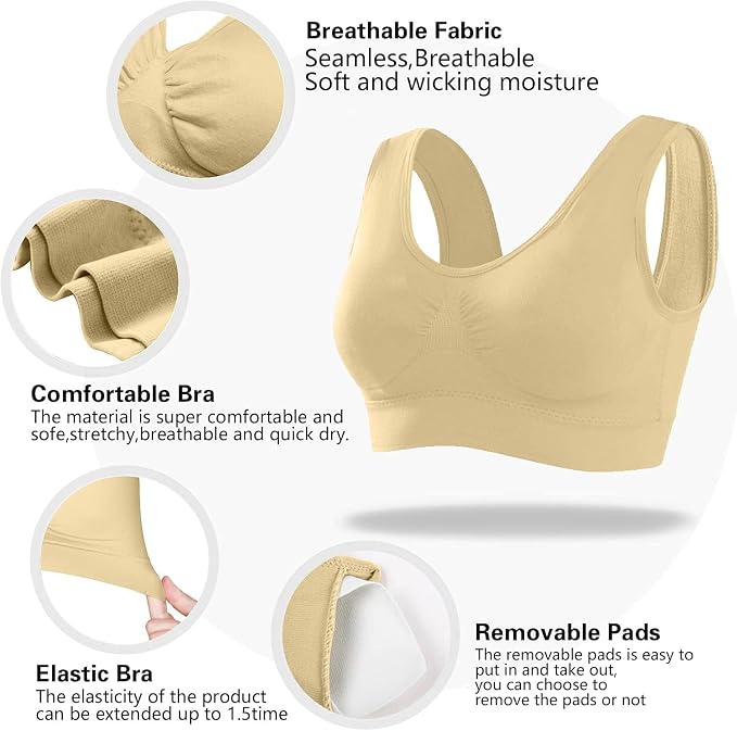 Memoryee Women's Seamless Sports Bra - Wire Free Padded Push Up Crop Top - Yoga Running Gym
