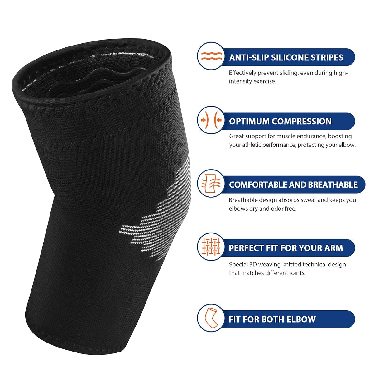 Avidda Elbow Support Sleeve Size M - Compression Brace for Tennis Elbow & Golfers Elbow Pain Relief | Anti-Slip Arm Support for Arthritis Tendonitis Joint Pain Men Women - Black (1 Sleeve)