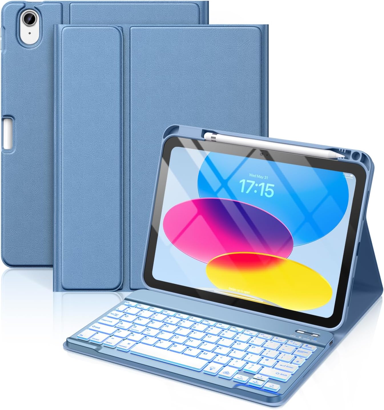 Vobafe iPad 11th/10th Gen keyboard case with 7-color backlit Bluetooth keyboard and detachable design