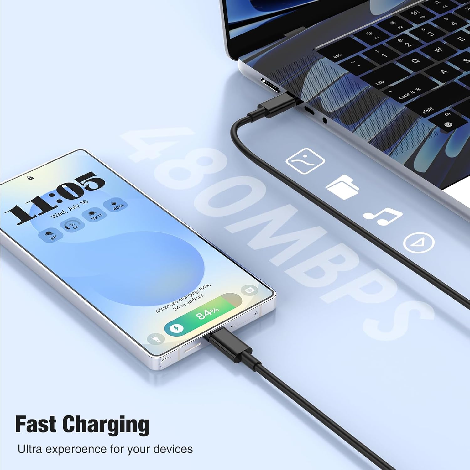 Dgvers 25W USB C fast charger with 2m cable for Samsung Galaxy S and A series, iPad, Pixel, and tablets, black plug and cable