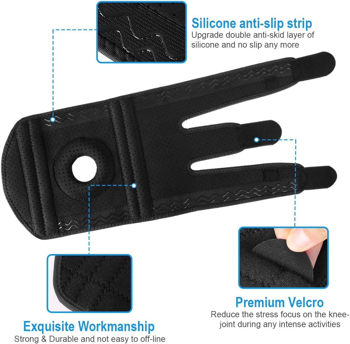 AVIDDA Open Patella Knee Brace (Size XS to M) with 4 Spring Stabilisers & 3 Straps for Men and Women - Adjustable Compression Support for Running, Arthritis, ACL/MCL, Tendonitis, Joint Pain Relief