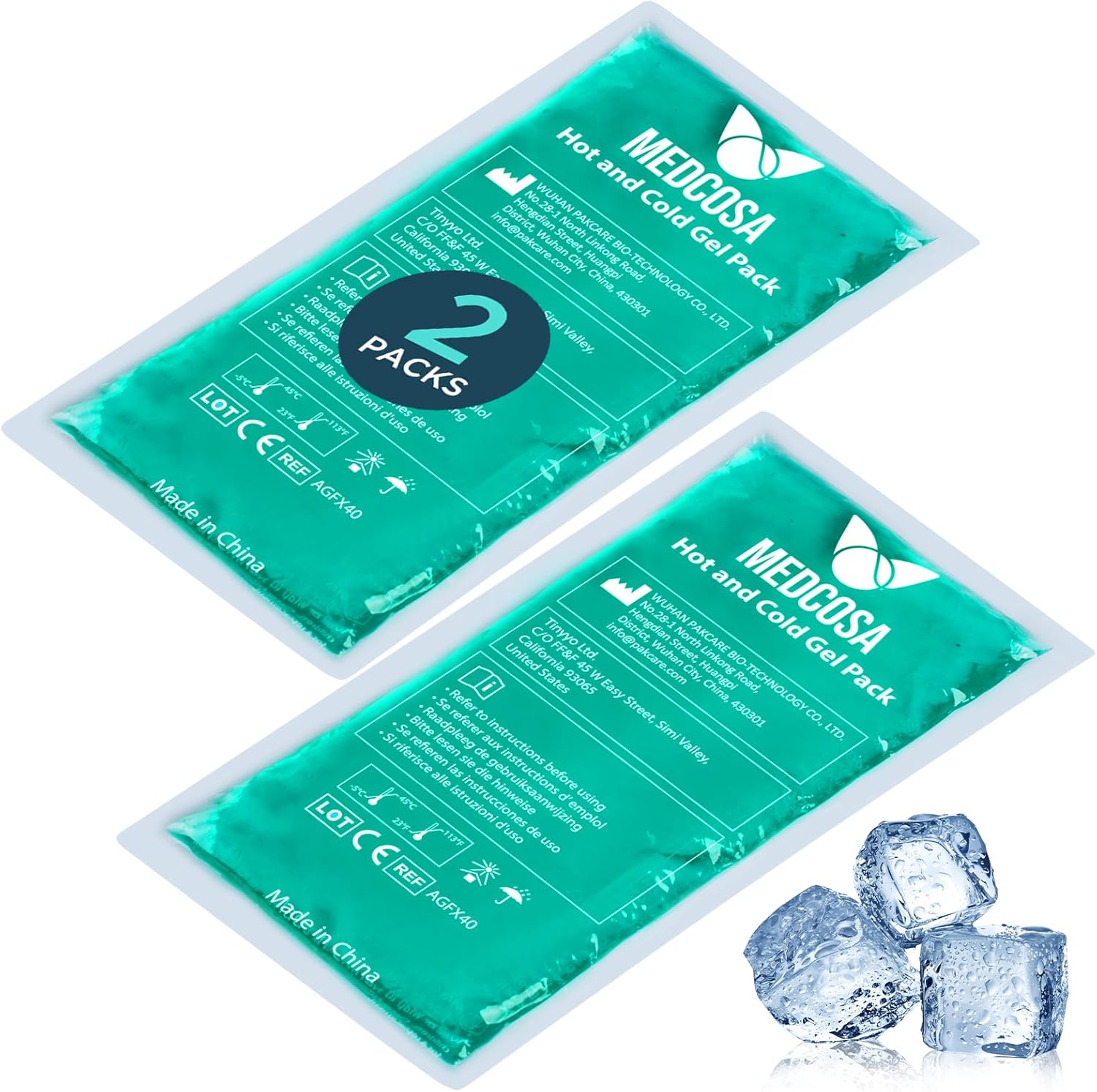 Medcosa Large Hot & Cold Gel Ice Pack 2 Pack 27x13cm | Flexible Reusable Sport Injury Pack
