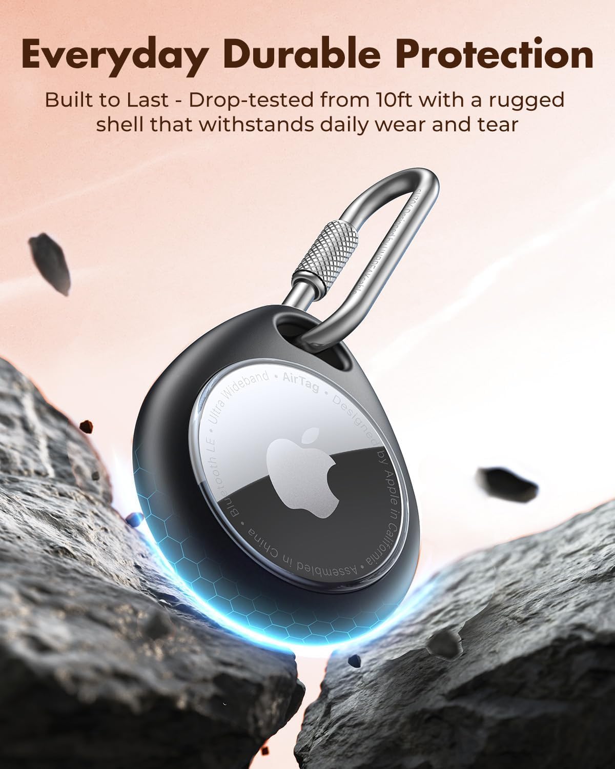 UnbreakCable Holder For Apple AirTag 4-pack - Waterproof TPU Protective Case With 304 Stainless Steel Twist Lock Carabiner - Anti-scratch, Anti-lost