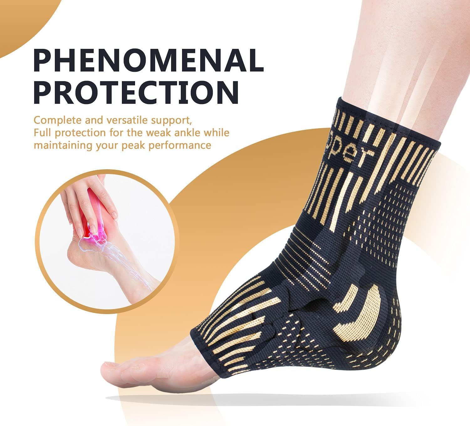 Lusenone copper ankle brace support pair in size M, compression sleeve for plantar fasciitis, sprained ankle, and sports recovery.