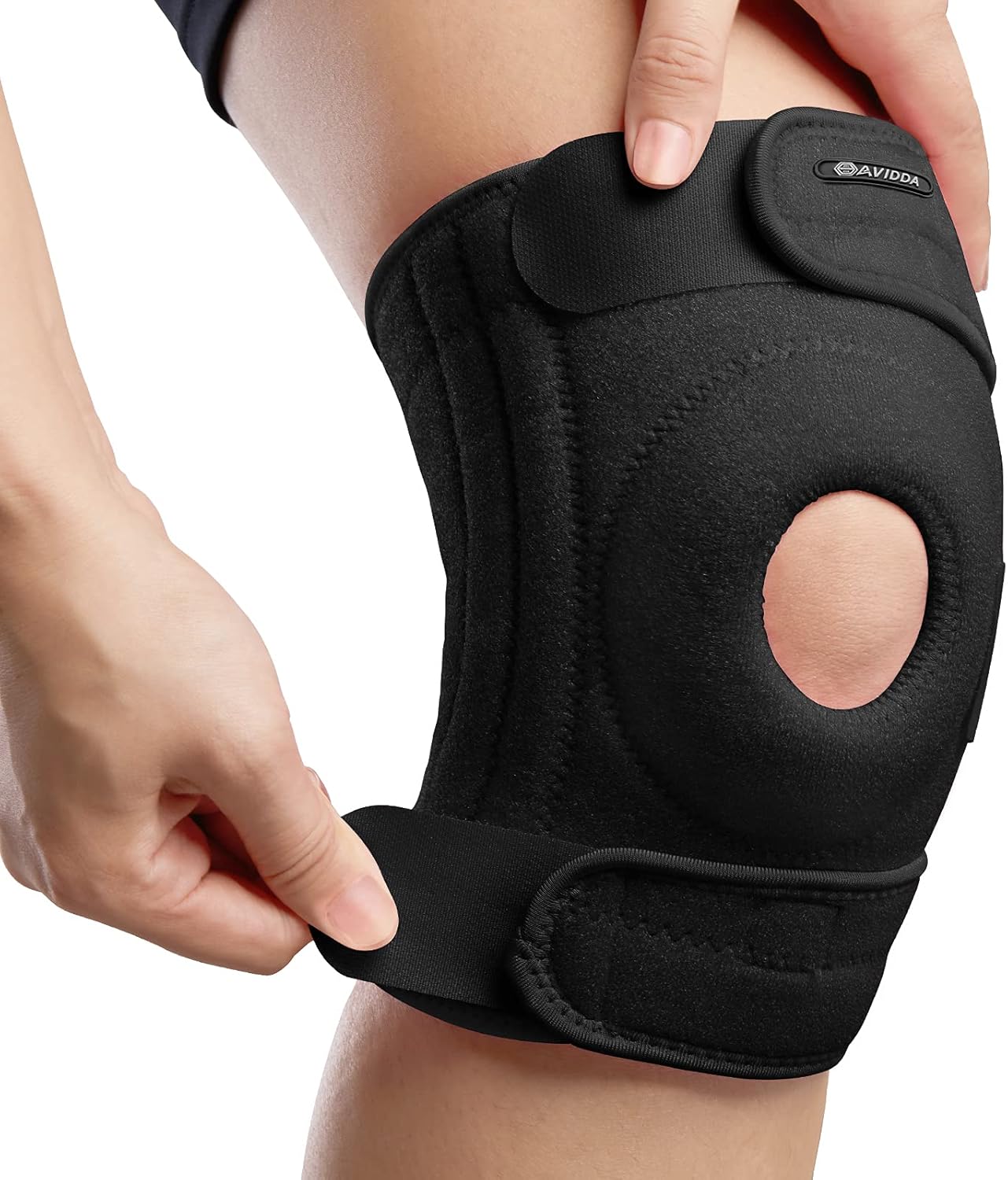 AVIDDA Open Patella Knee Brace (Size XS to M) with 4 Spring Stabilisers & 3 Straps for Men and Women - Adjustable Compression Support for Running, Arthritis, ACL/MCL, Tendonitis, Joint Pain Relief