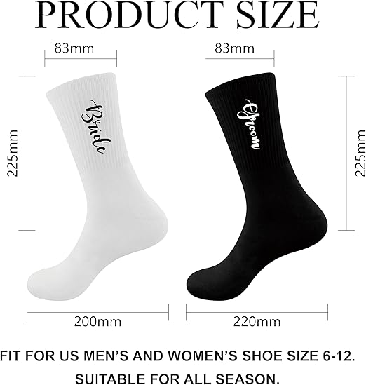 Lady&Home his and hers cotton crew socks for couples, black and white, breathable wedding and engagement gift, comfortable and stylish.