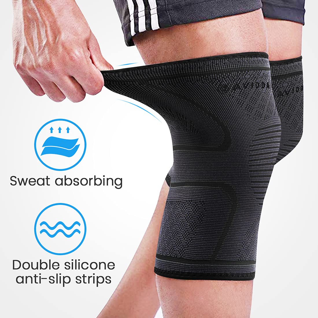 AVIDDA Knee Support Brace 2 Pack – Compression Sleeves for Arthritis, Joint Pain, ACL/MCL, Meniscus Tear, Sports & Running
