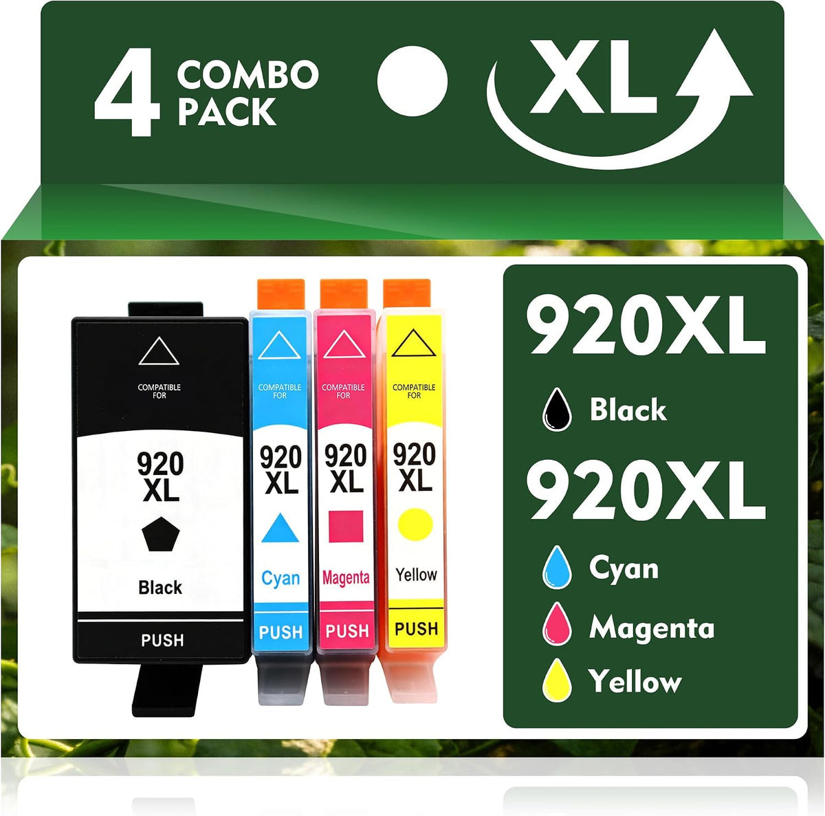Vaptech 920XL Ink Cartridges Compatible 4 Pack - Black, Cyan, Magenta, Yellow - Replacement for HP 920 XL for Officejet 6000 6500 6500A 7000 7500 7500A E910A Printer