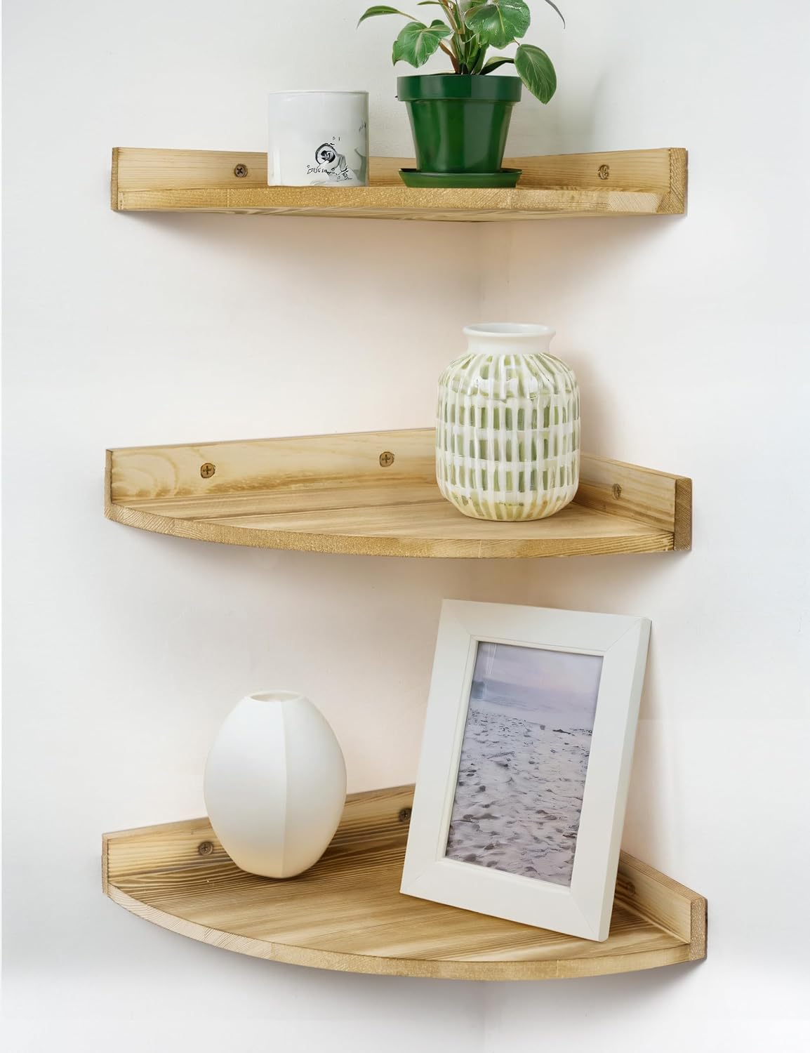 Petrala 3-Piece Solid Pine Wood Corner Shelves Set - Large Vintage Floating Shelves for Wall, Rustic Bookcase for Kitchen, Bedroom, Living Room, Bathroom