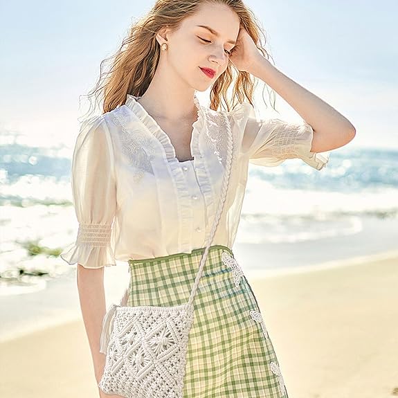 MIVAIUN White Handmade Macrame Crossbody Bag – Boho Woven Straw Beach Shoulder Bag with Zipper & Tassel, Small Summer Holiday Clutch Purse for Women