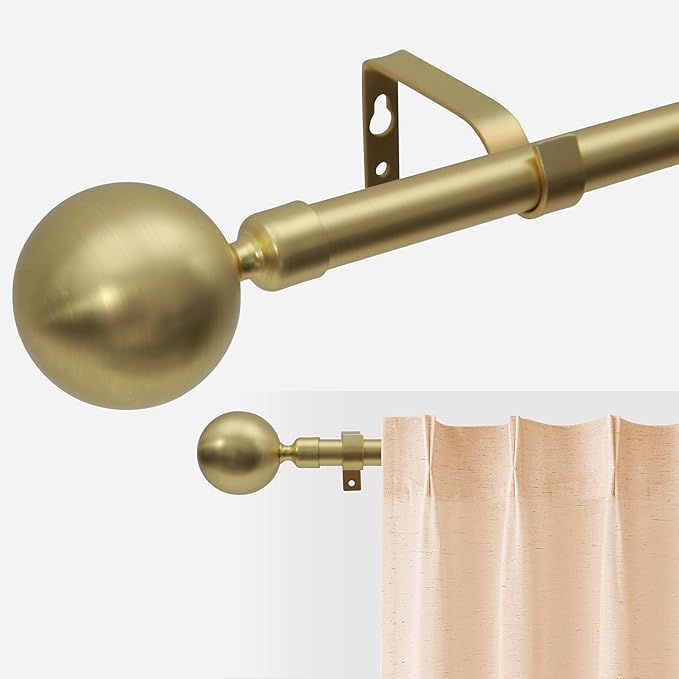 76-210cm Gold Adjustable Curtain Pole Set - Elegant Ball Finials, Heavy Duty Rod, Easy Fit Brackets - Real Bargain!