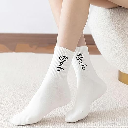 Lady&Home his and hers cotton crew socks in black and white, breathable wedding, honeymoon, or engagement gift for couples.