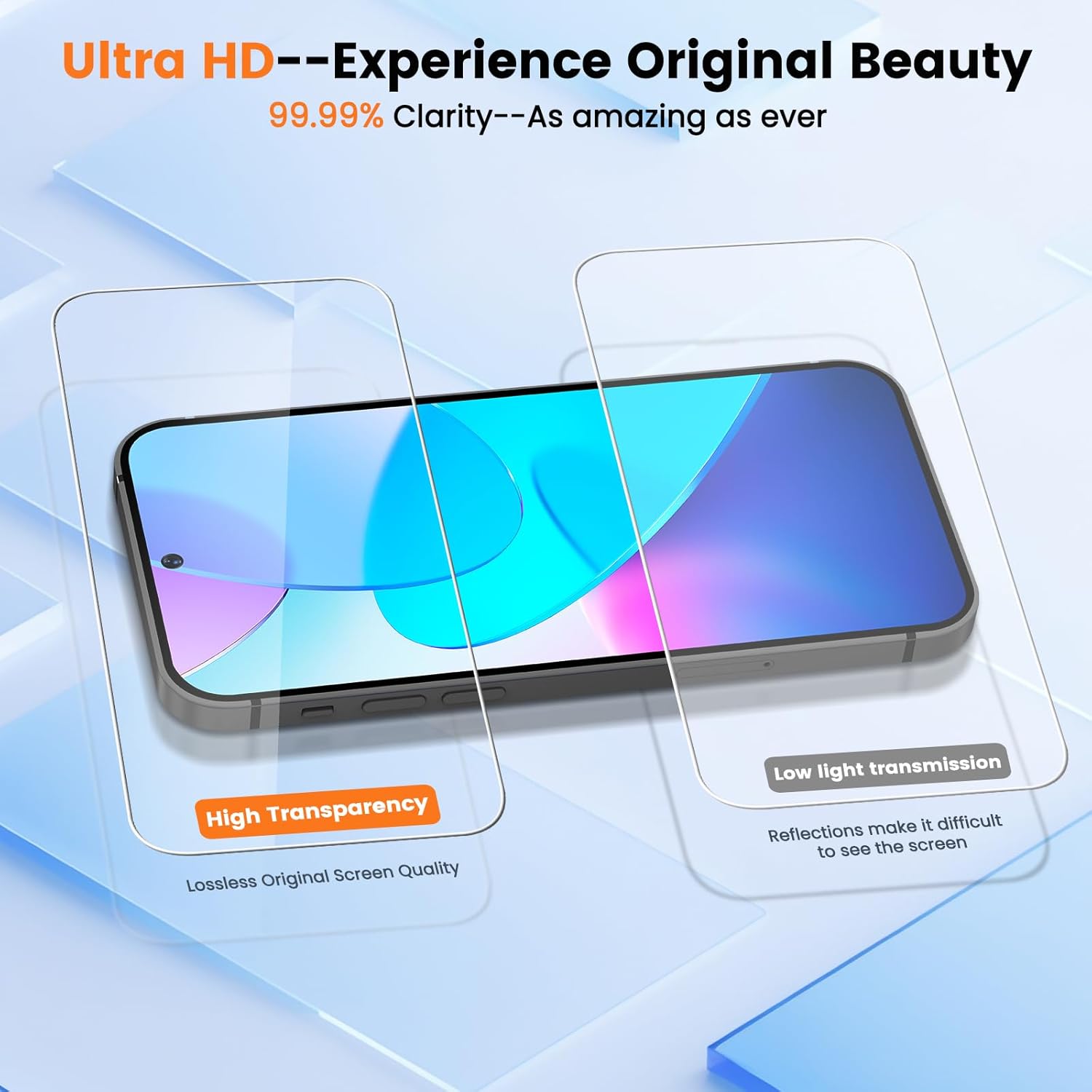 PuyaTeya UNBREAK 9H glass screen protector with auto-dust removal, full coverage, bubble-free, ultra HD clarity, case friendly, 2-pack