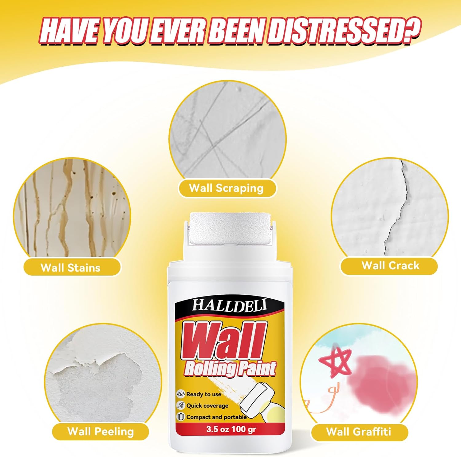 Halldeli All-in-One Wall Repair Rolling Paint | 2-Pack (200g each) | Quick-Dry White Paint for Walls | Covers Stains, Cracks & Graffiti | Brand New Barn Bargain! - Zeta Store
