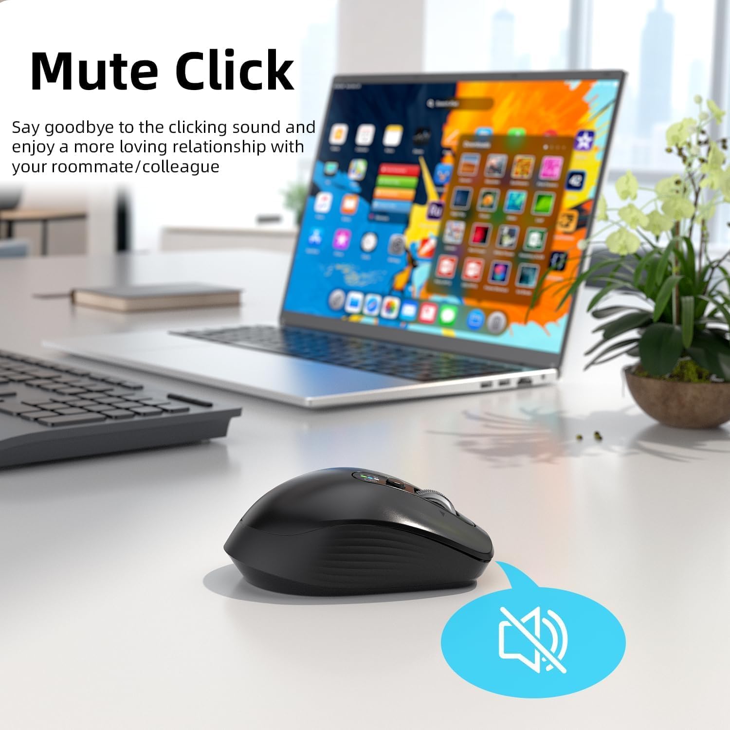 INFINMIND L980 Multi-Device Wireless Mouse, Bluetooth + 2.4G USB, 4-Way Scroll, Silent Click, 3000 DPI, 9 Buttons, Ergonomic for PC Mac iPad Windows Chrome OS, 40-Month Battery, Black
