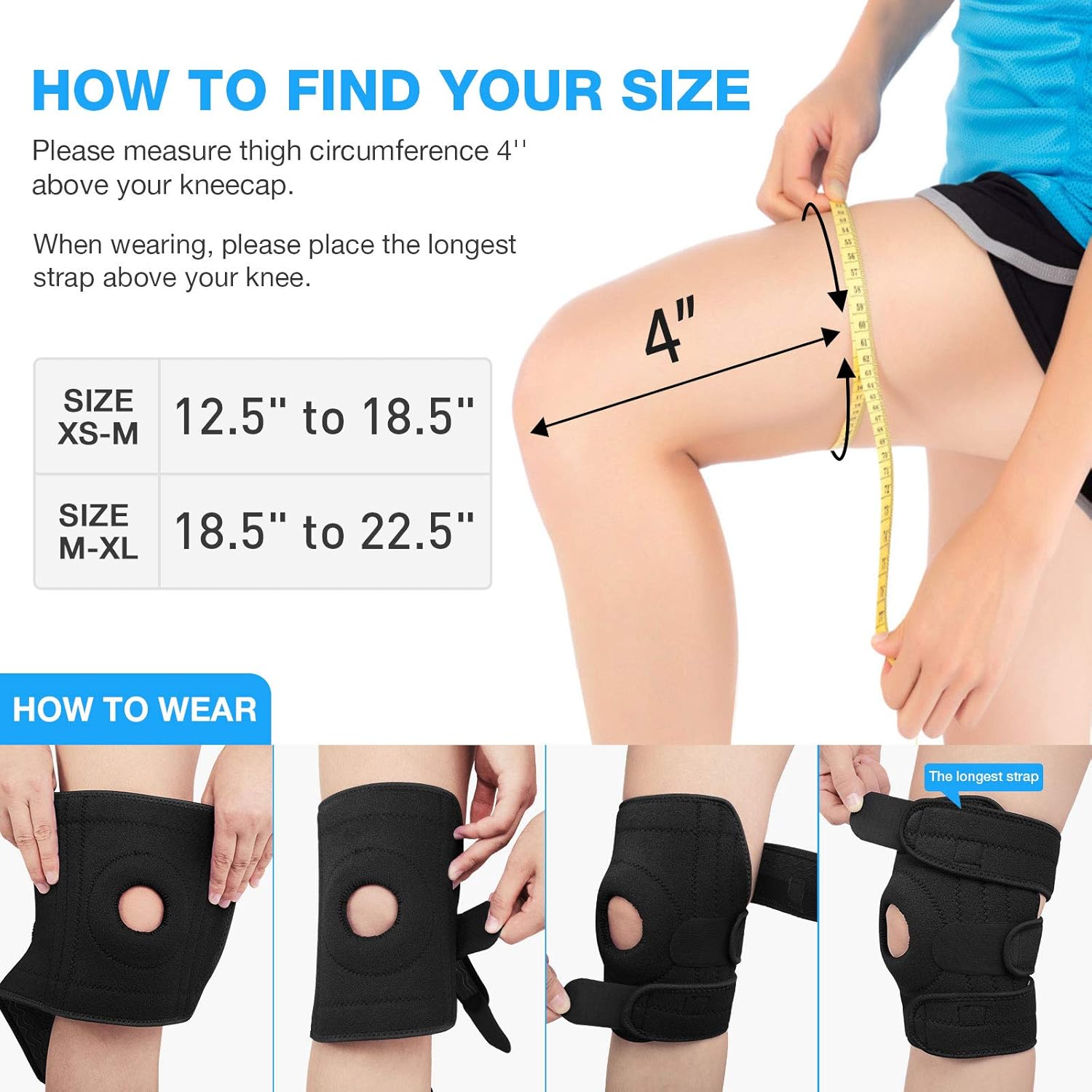 AVIDDA Open Patella Knee Brace (Size XS to M) with 4 Spring Stabilisers & 3 Straps for Men and Women - Adjustable Compression Support for Running, Arthritis, ACL/MCL, Tendonitis, Joint Pain Relief