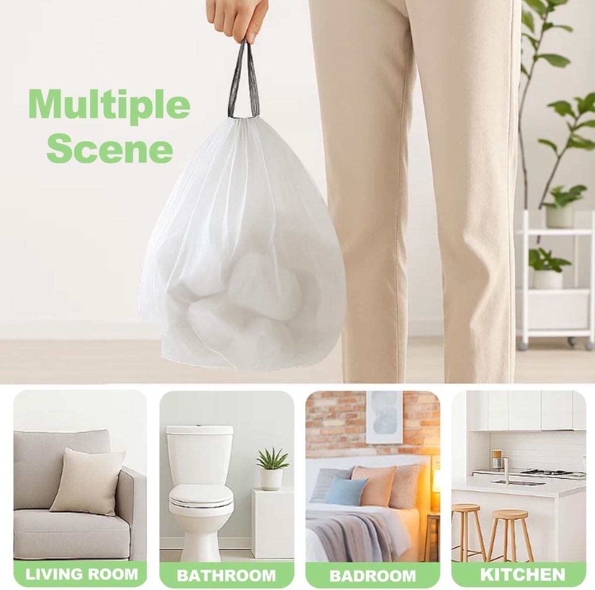 Set of 75 white small bin liners with drawstring ties, 20.4x20.4 inches, designed for 20-25L pedal trash bins by Generic.