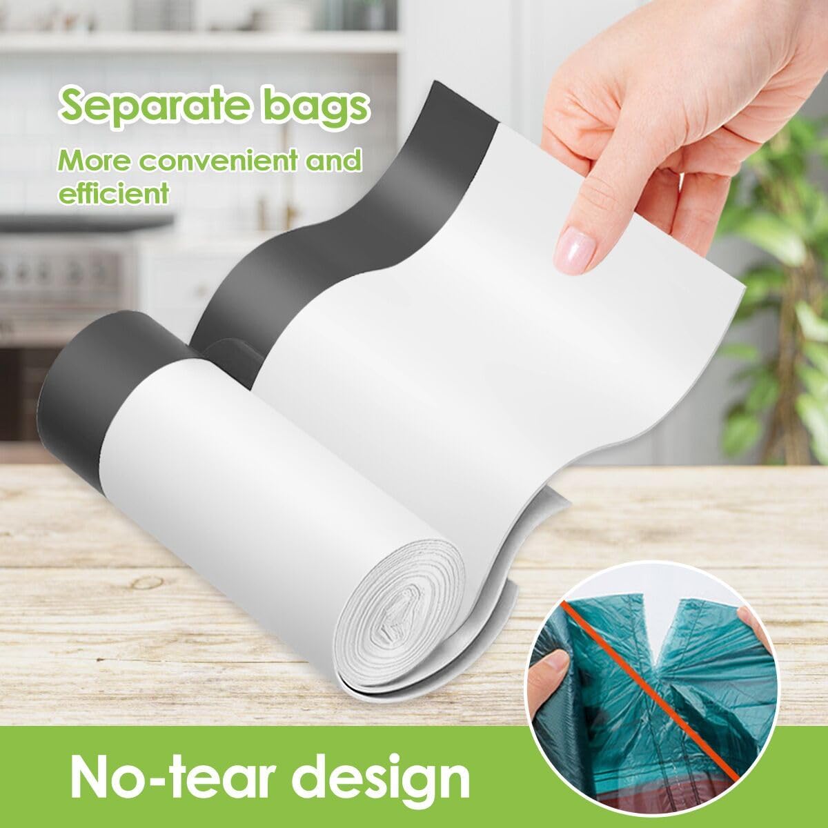 Set of 75 white small bin liners with drawstring tie, suitable for 20-25L pedal trash bins, strong and durable.