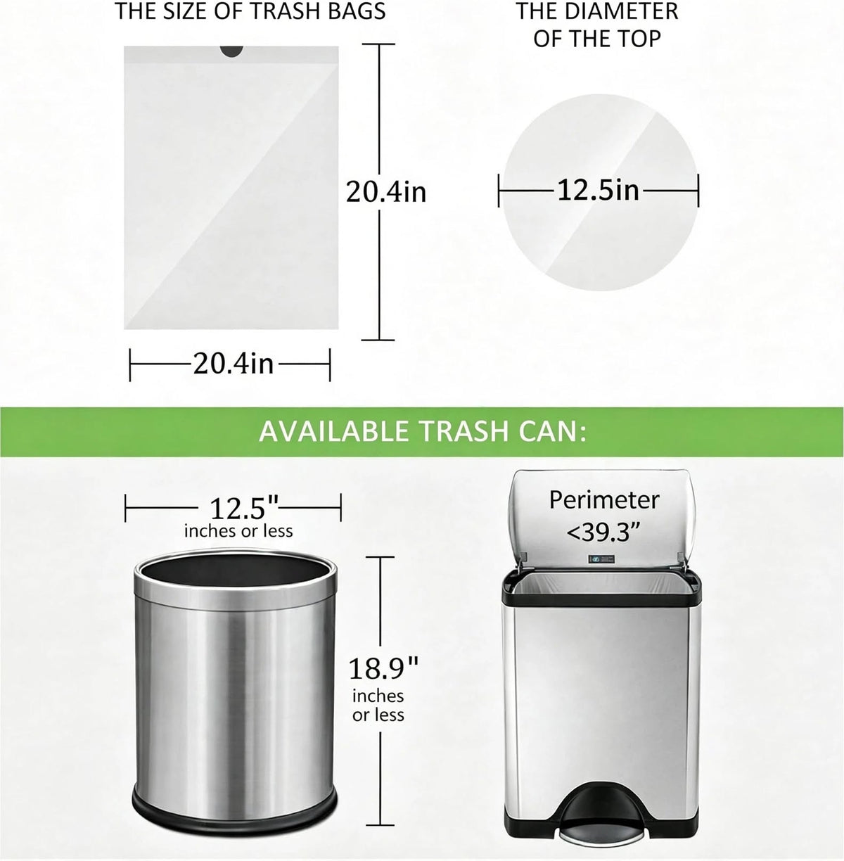 Set of 75 white small bin liners with drawstring ties for 20-25L pedal bins, strong and durable for everyday waste disposal.