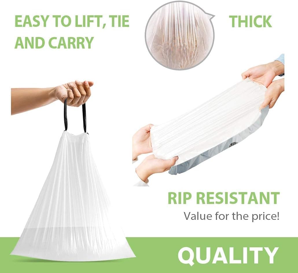 Set of 75 white small bin liners with drawstring for 20-25L pedal bins, strong and durable, 20.4x20.4 inches.