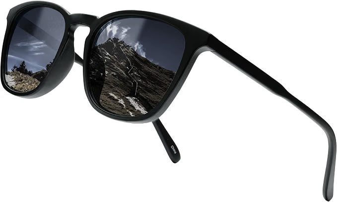 80Days Unisex Classic Retro Square Sunglasses - UV400 Protection - Vintage Travel Style - For Driving, Holidays & Everyday - Black