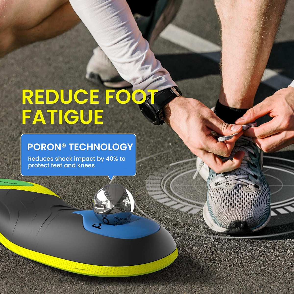 Welnove Active Running Sport Insoles Size L (Black) - Plantar Fasciitis Relief, Strong Arch Support & Shock Absorption Orthotics