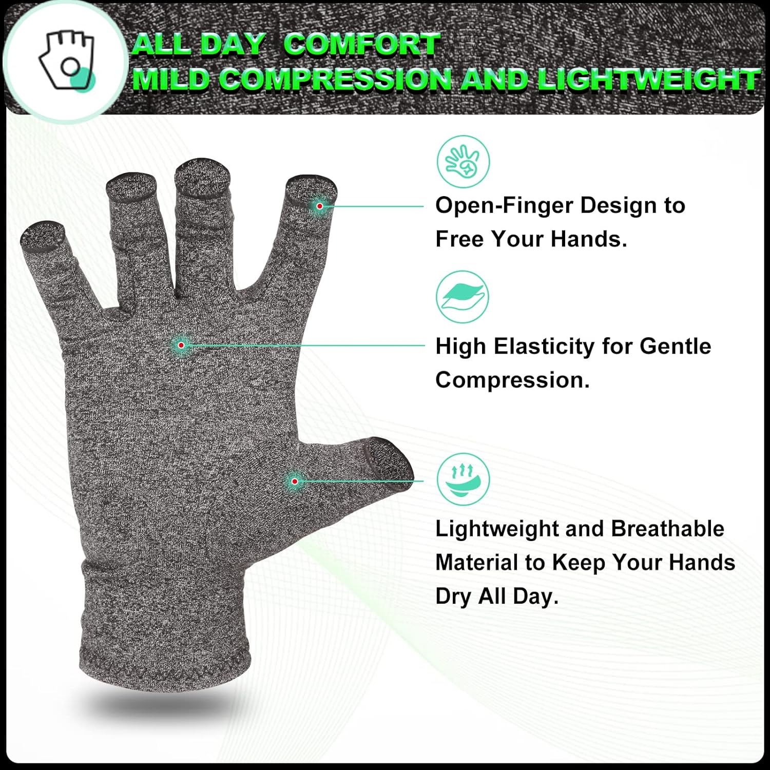 LetsLife Arthritis Compression Gloves for Women &amp; Men - Fingerless Joint Support Gloves for Pain Relief, Carpal Tunnel, Tendonitis, Breathable Cotton Blend