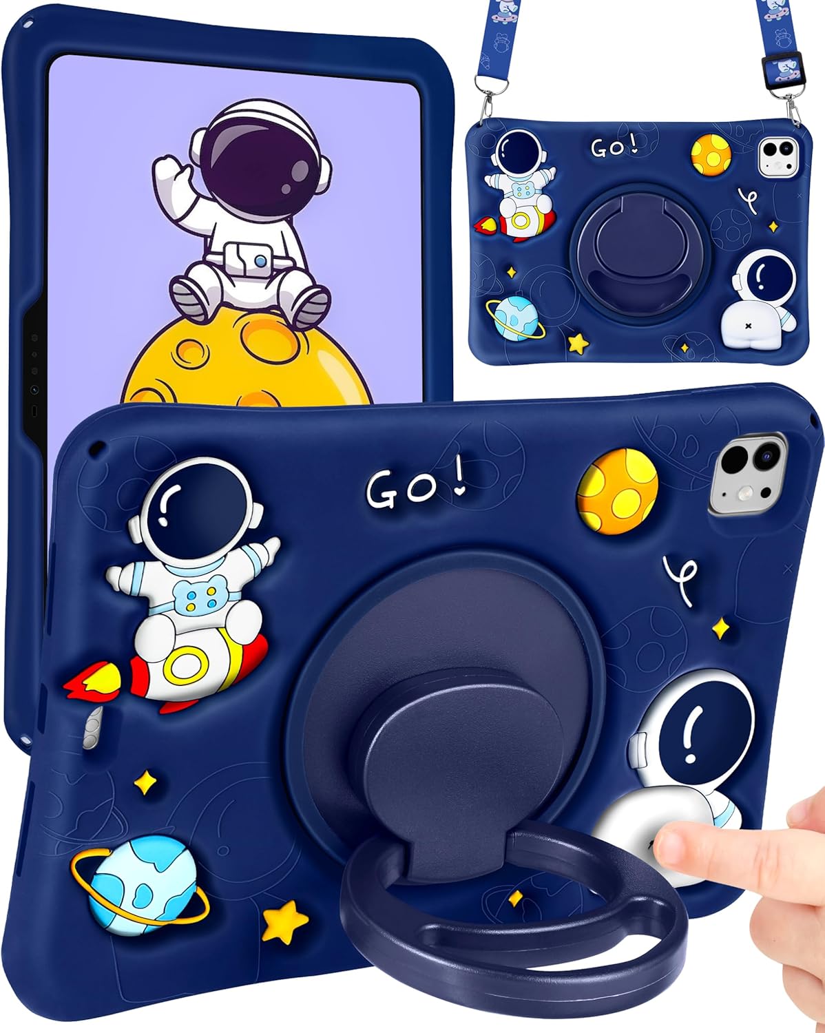 SurgeCraft Cute Astronaut Case for iPad Pro 11 Inch M4 (2024) - Soft Silicone, Shoulder Strap & 360° Rotating Stand - Kawaii Cover for Kids, Teens, Boys & Girls (Model A2836, A2837, A3006) - Zeta Store