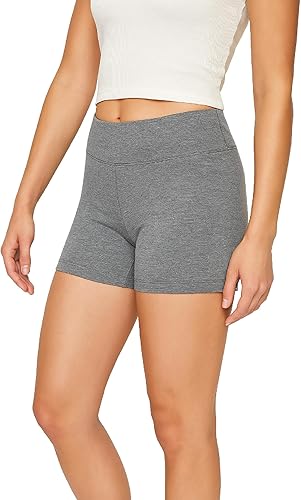 4How women's high waisted yoga shorts in size L, non-see-through gym booty shorts ideal for running and workout activities