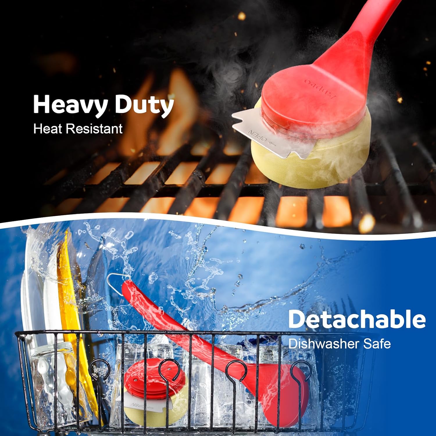 Anpro bristle-free BBQ brush with 16.5-inch stainless steel handle, non-slip grip, designed for safe grill cleaning.