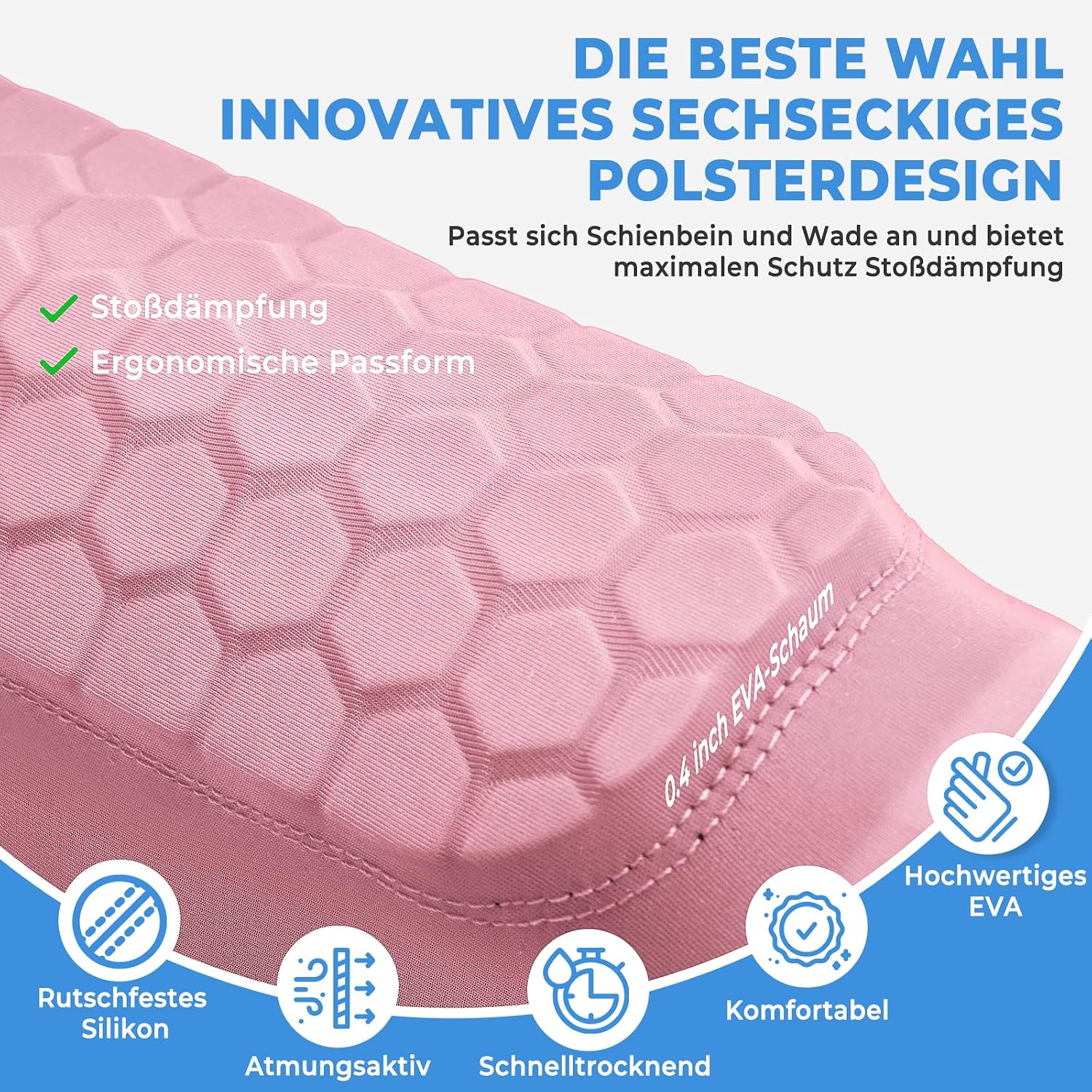Bosoner Shin Pads Guards Size M - Pink Honeycomb Sleeve Football Socks - Lightweight, Breathable Shin Protection For Football, Rugby, Skateboarding - Boys Girls Teens Adults