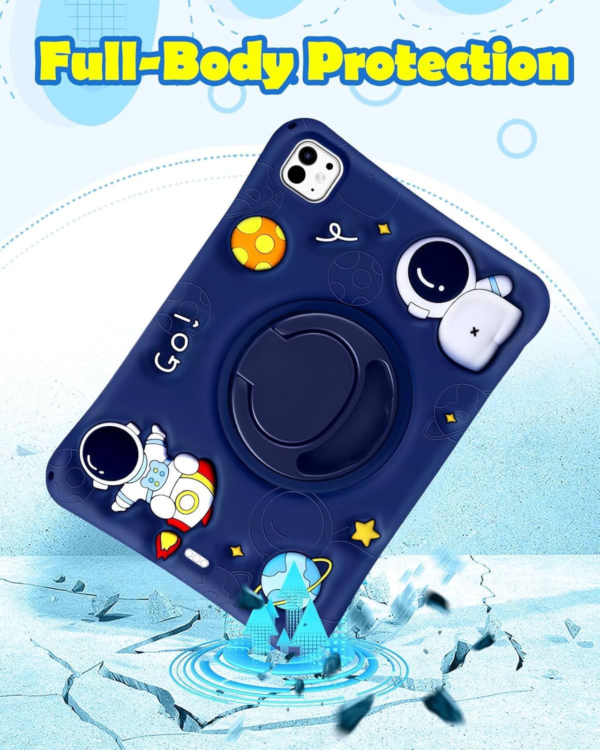 SurgeCraft Cute Astronaut Case for iPad Pro 11 Inch M4 (2024) - Soft Silicone, Shoulder Strap & 360° Rotating Stand - Kawaii Cover for Kids, Teens, Boys & Girls (Model A2836, A2837, A3006) - Zeta Store