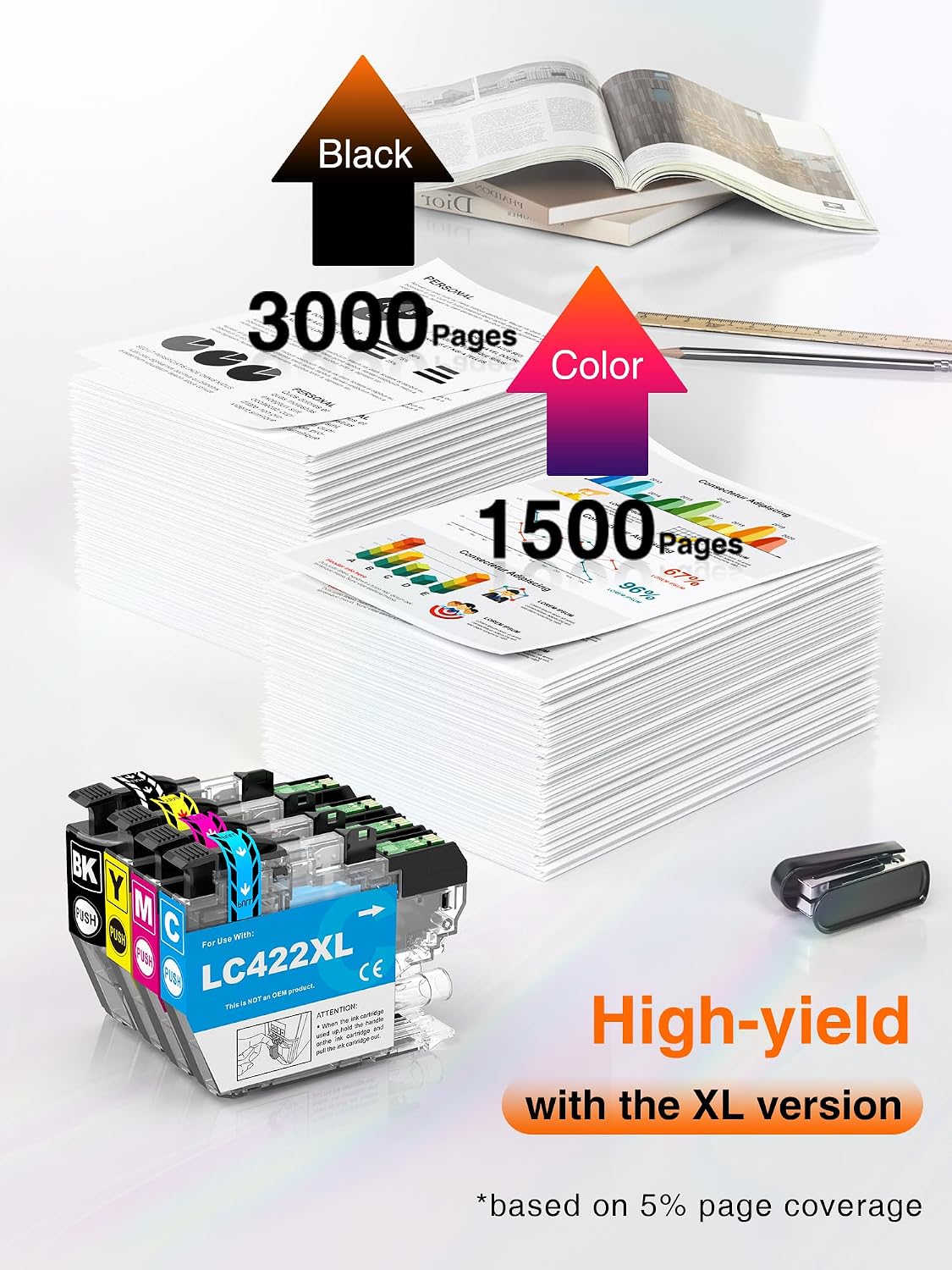Kuva LC422XL Compatible Ink Cartridges for Brother - 4 Pack BK C M Y - High Yield Replacement for LC422 LC-422XLVAL for MFC-J5340DW MFC-J5345DW MFC-J5740DW MFC-J6540DW MFC-J6940DW