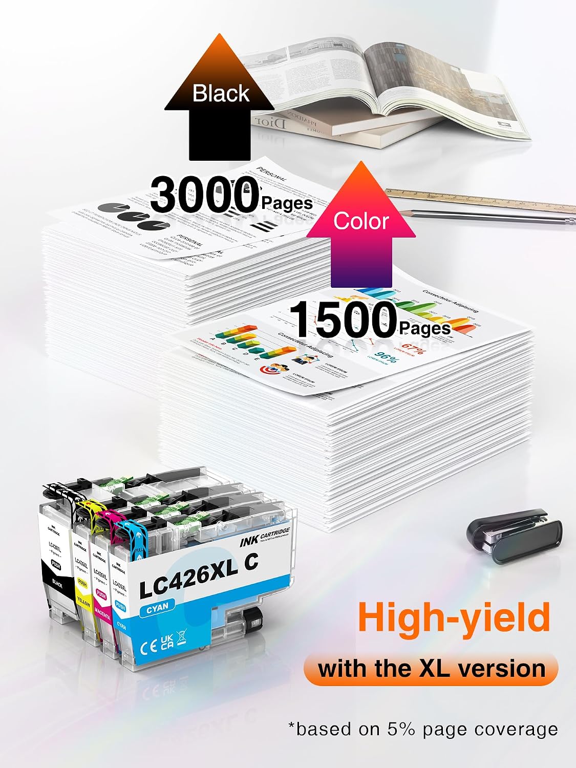 Kuva LC426XL Compatible Ink Cartridges for Brother LC426 / LC426XL - 8 Pack (2 Black 2 Cyan 2 Magenta 2 Yellow) High Yield